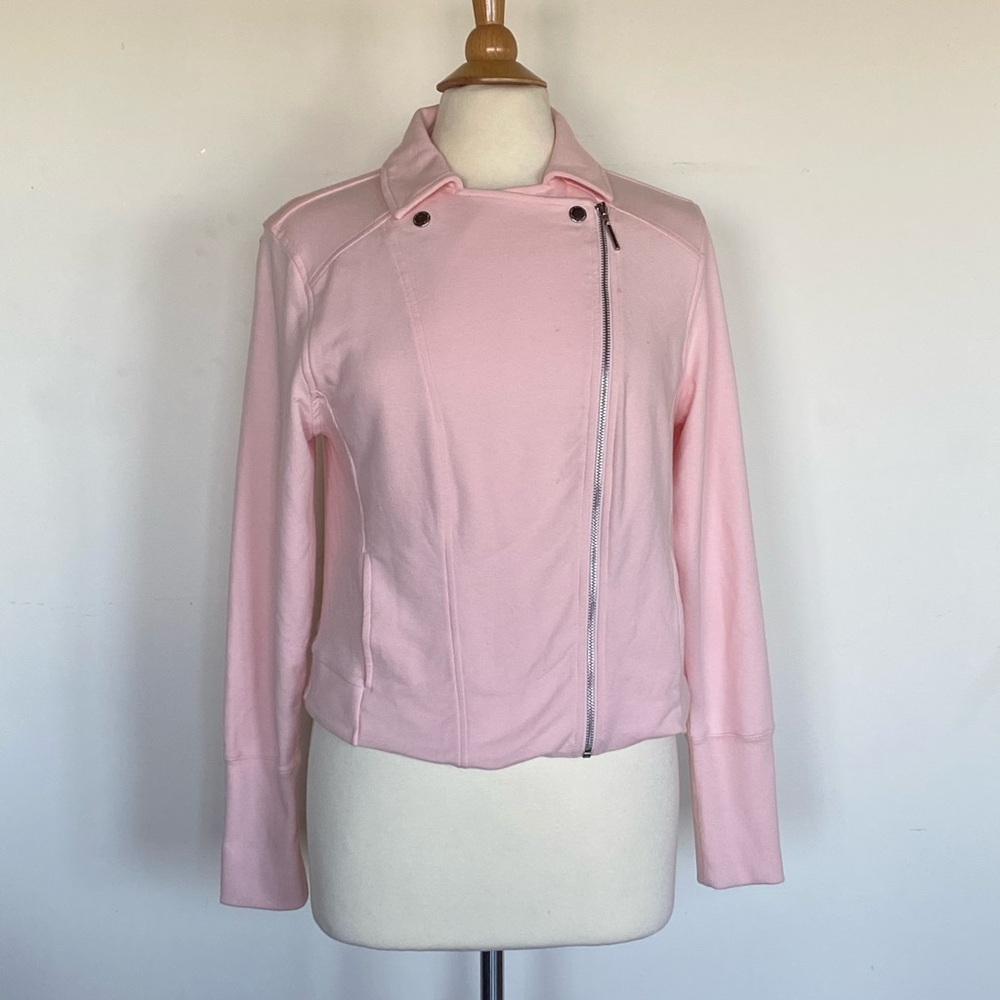 H by Halston Pink Moto Jacket - Lightweight Biker Style 12 - Picture 2 of 7